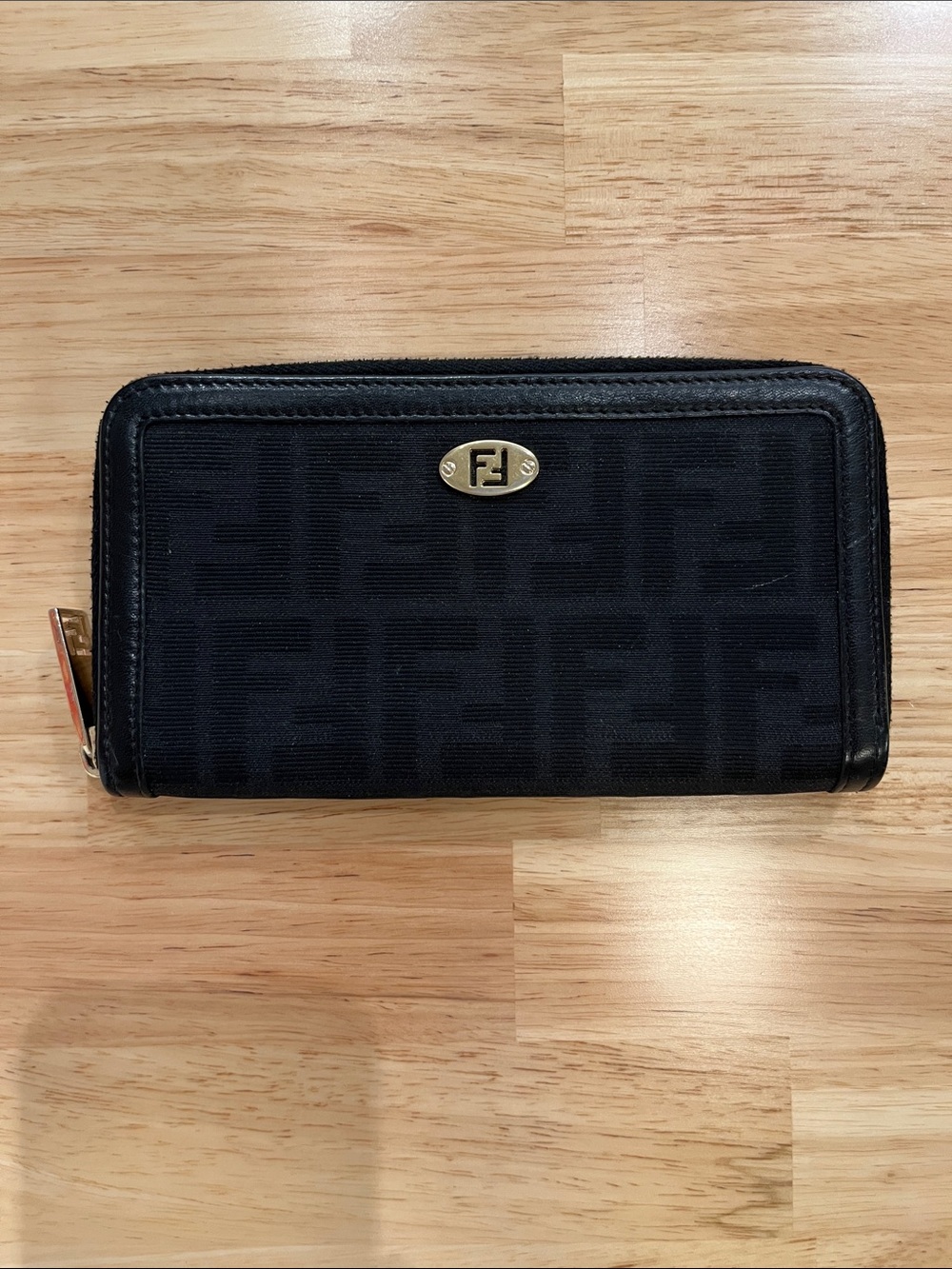 Fendi Black Zucca Jacquard Zip Wallet with Gold Hardware